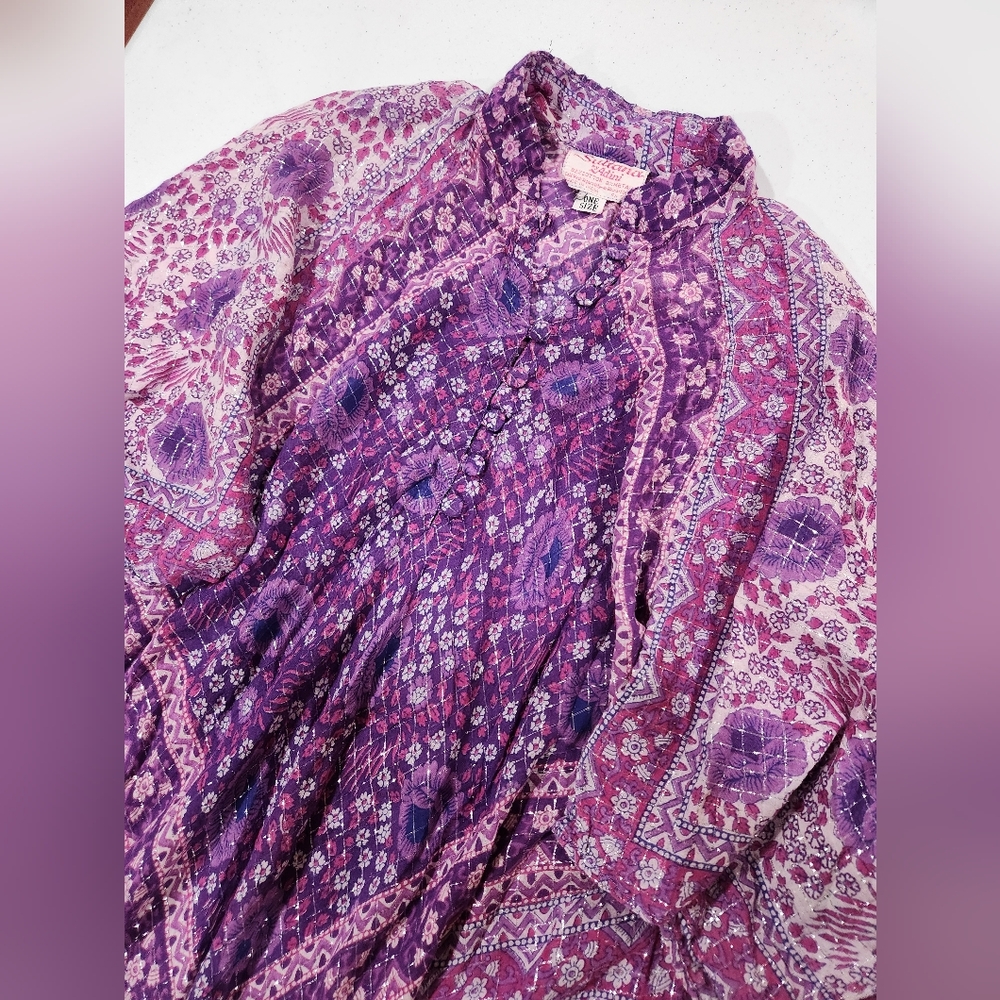 Vintage Adini Sultana Indian Lurex Bohemian Purple Maxi Dress Metallic Kaftan - Picture 9 of 9
